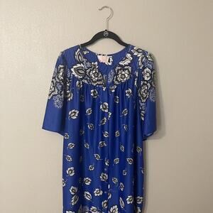 Vintage 1980s Blue Floral Just For Women Dress 3X Plus Size 26/28 Made in USA